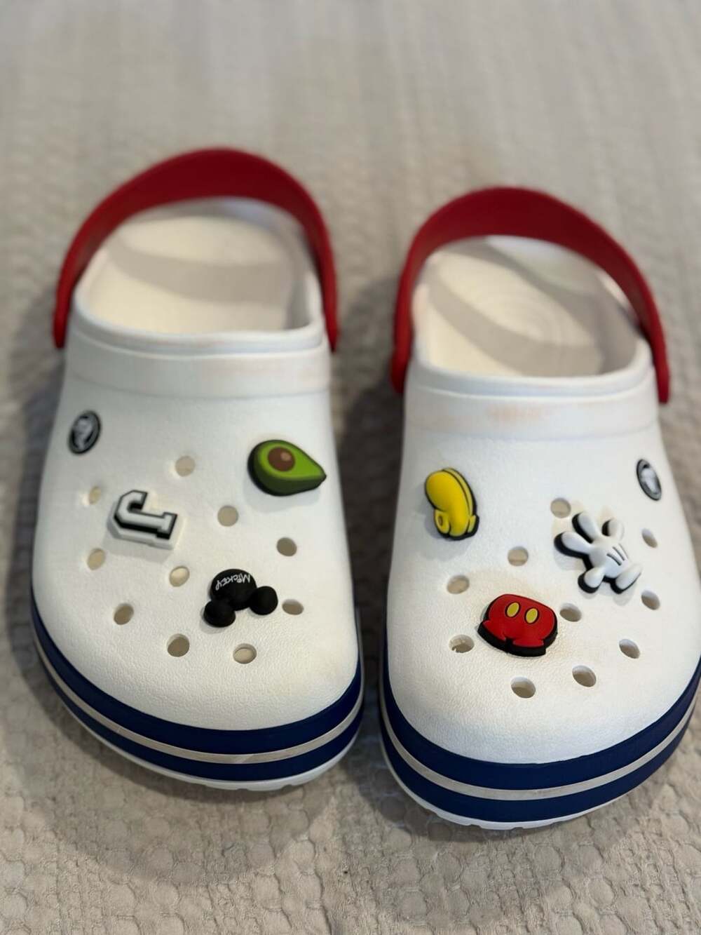 Crocs Crocband Clog White Red Blue with Disney Jibbitz Charms